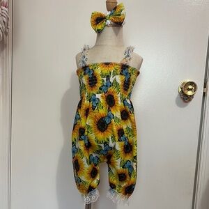 Sunflower Print Kids Romper with Headband